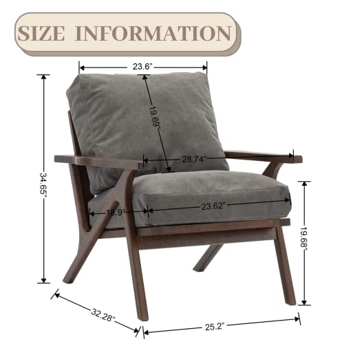 Mid Century Modern Accent Chair Upholstered Armchair Comfy Lounge Chair Indoor Arm Chair For Bedroom Living Room, Grey Fabric #TOP1