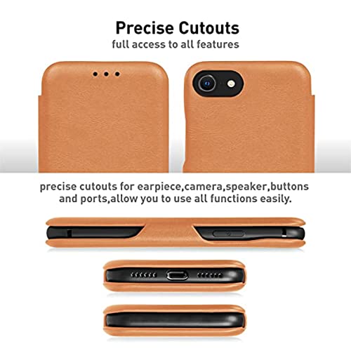 Image of PULOKA iPhone SE /7 /8 PU Leather Slim Flip Case Cover with Card Holder Compatible with iPhone SE /iPhone 7 / iPhone 8 (TAN)
