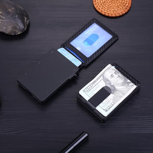 Slim Wallet for Men - Minimalist Mens Wallet with Money Clip，Slim Compact Wallet with Money Clip & ID Window,Pop Up Card Wallet, Metal Aluminum Credit Card Holder Bifold Wallet (black)3
