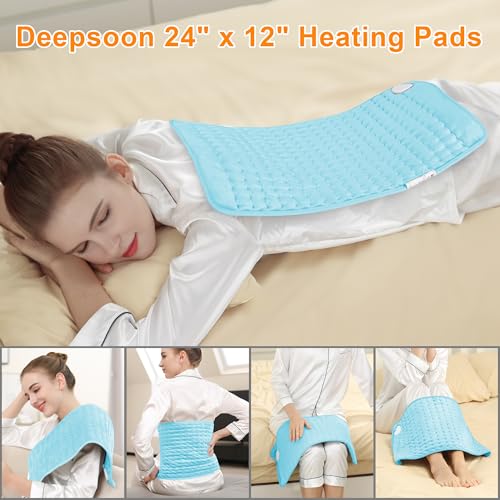Image of Deepsoon Heating Pad,Electric Heating Pads for Back,Neck,Moist Heating Pad for Abdomen Shoulder Knee Legs,Dry /Moist Heat&Auto Shut Off,Mother's Day Birthday for Men and Women,Light Blue,24x12 Inch