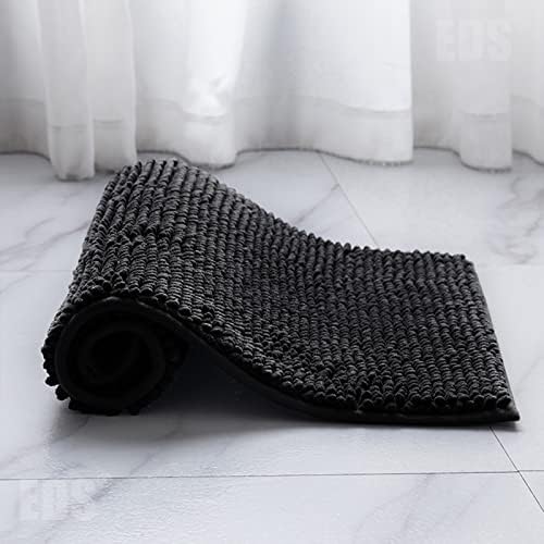EDS Bath Mats For Bathroom Chenille 1" Thick Non Slip Set of Bathtub Shower And Bathroom Rug Highly Water Absorbent Bathroom Rug Shaggy Microfiber Bath Mats for Inside Bath (Black)