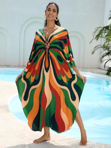 Image of KEYLORTING Plus Size Kaftan Dress Women, African Moo Moo Print Caftan, Batwing Dress, Beach Cover Up for Party and Loungewear