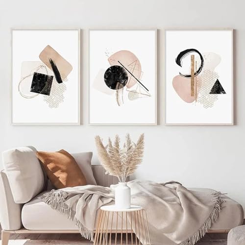 Toile peinture aquarelle rose et ivoire texturée | Art mural grand format 3 pièces