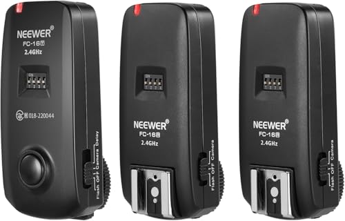 NEEWER FC-16 2,4G Kabelloser Kamera Auslöser für Studio Blitze mit Zwei Empfängern, kompatibel mit Nikon D7100 D7000 D5100 D5000 D3200 D3100 D600 D90...
