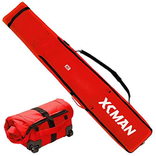 XCMAN Bolsa acolchada de ruedas de snowboard con bloqueo TSA, perfecta para viajes por carretera, avión de avión, longitud ajustable de 57 a 75 pulgadas, se adapta a 2 pares de esquíes de snowboard Cover