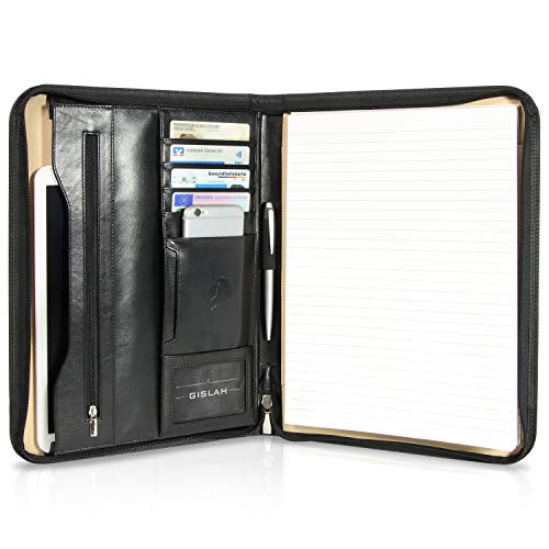 Preisvergleich Produktbild Gislah Schreibmappe Aktenmappe Schwarz aus hochwertigem Kunstleder mit Reißverschluss, Dokumentenmappe mit viel Stauraum Werden Sie mit unserer Konferenzmappe zum Hingucker in jedem Meeting