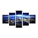 Produktbild XCSBZ 5 Panel Erde Leinwand Kunst Bild Raum Kunstdrucke Moderne Abstrakte Malerei Kosmos Universum Leinwandbilder Für Hauptdekoration 150 * 80Cm,Mit Rahmen