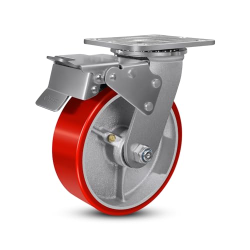 Caster Wheels, 6" Heavy Duty Industrial Casters with Load 1200lbs Capacity, Wheels for Cart Toolbox(1 Total Lock Brake)
