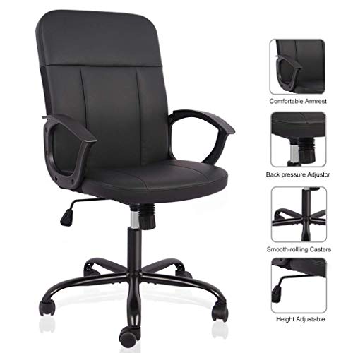 Office Chair, Mid Back Leather Desk Chair, Computer Swivel Office Task Chair, Ergonomic Executive Chair with Armrests - Thumbnail 7