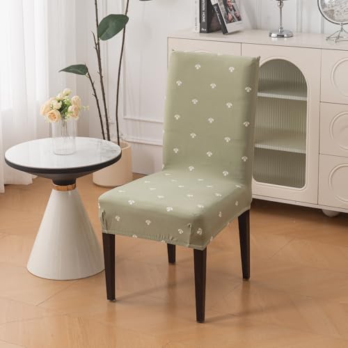 Image of House of Quirk Elastic Chair Cover Stretch Removable Washable Short Dining Chair Cover Protector Seat Slipcover (Pack of 6, Neem Buti)