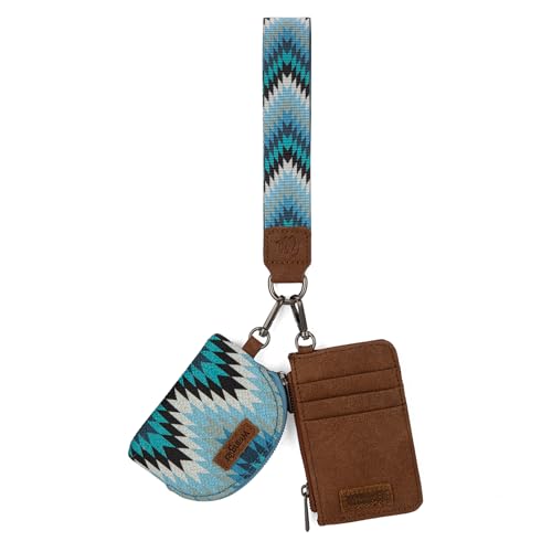 Image of Wrangler Aztec Keychain Wristlet Wallets for Women Western Dual Pouch Wristlet Credit Card Holder Wallet with Zipper Pocket WG2211-W0051JN