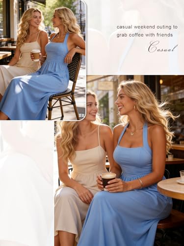Image of YIOYOLA Women Sleeveless Halter Sleeveless Drop Waist Corset Midi Dress Swing Flowy Beach Sundresses with Pockets