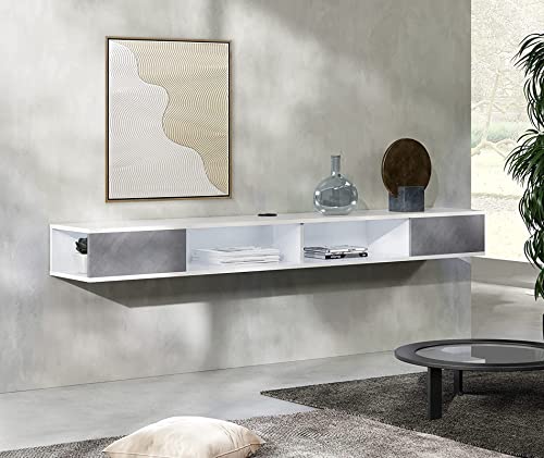 WAMPAT 70 inch Floating TV Console for 75 inch, Floating Entertainment Center Wall Mounted for Under TV, Floating TV Shelf for Living Room, White & Gray