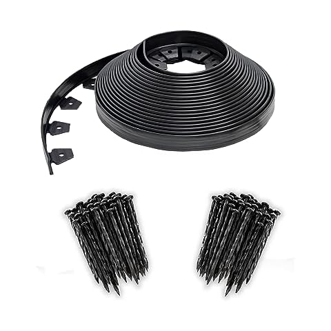 EasyFlex No-Dig Landscape Edging with BONUS Anchoring Spikes, 1.5 in. Tall Straight Top Plastic Garden Border, 100 Foot Kit, Black Cover