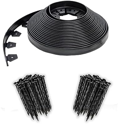 EasyFlex No-Dig Landscape Edging with BONUS Anchoring Spikes, 1.5 in. Tall Straight Top Plastic Garden Border, 100 Foot Kit, Black