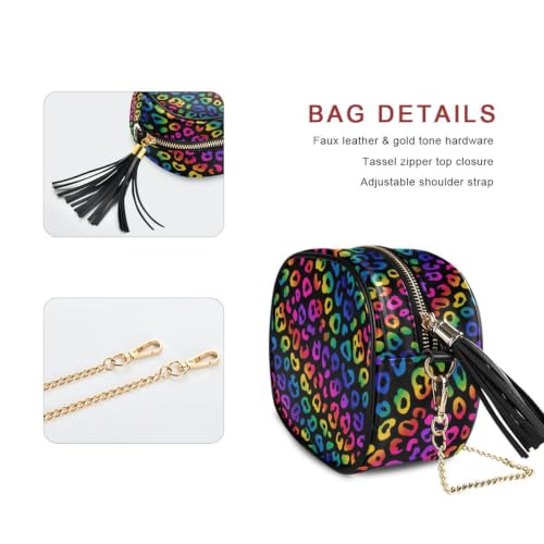 Image of ALAZA Women's Rainbow Leopard Print Cheetah PU Leather Crossbody Bag Shoulder Purse with Tassel