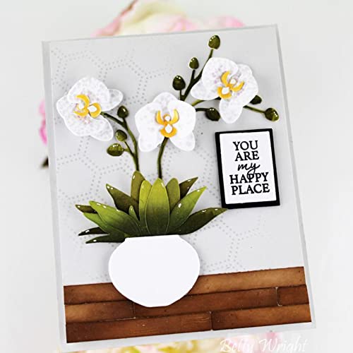 Blooming Orchid Metal Die Cuts, Flowers Leaves Plant Vase Flower Cutting Dies Cut Stencils for DIY Scrapbooking Album Embossing Paper Dies Card Making