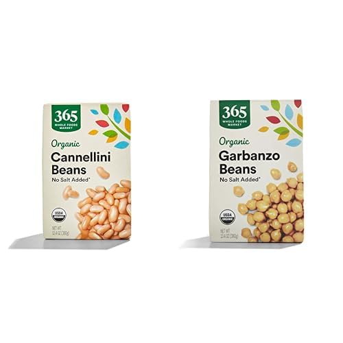 365 by Whole Foods Market Organic Unsalted Beans Bundle - Cannellini and Garbanzo Beans, 13.4 Ounce (Pack of 2)