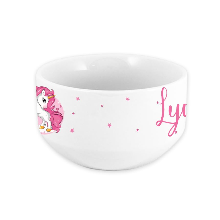 Bol enfant personnalisable – Ajoutez le prénom | Cadeau original | 720mL | Plusieurs motifs | Céramique (Licorne étoiles)