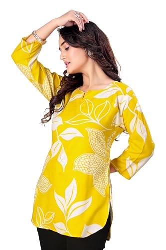 Image of Women's Short Kurti in TopsTunic Rayon Cotton Blend | Ladies Ethnic Tunic