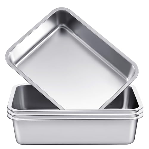 Tiangrid 4 Pack Stainless Steel Commercial Bus Tubs Food Grade Meat Processing Tubs Lug Wash Basin Tote Box for Dishwashing, Kitchen, Restaurant, Utility (13 L)