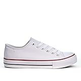 Women's Ladies Girls Canvas Low Top Lace Up Trainers Sneakers Pumps Plimsolls Size UK 3-8 (White, UK Footwear Size System, Adult, Women, Numeric, Medium, 8)