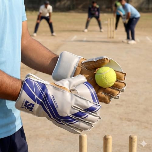 Image of School Tennis Ball Wicket Keeping Mens Gloves These Gloves Come in a Variety of Colors, and You May Receive Any one of Them but Quality are Same (Multi Colour)