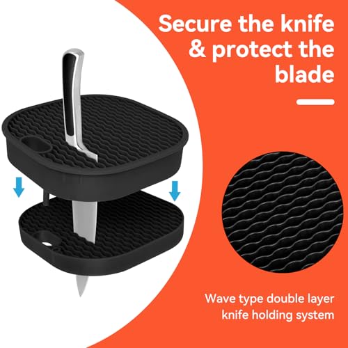 Knife Block Without Knives, Qoosea 4 in 1 Universal Square Knives Block with Scissors Slot Sharpening Rod Slot and Stone, Detachable Kitchen Knife Storage Holder for Easy Cleaning Space Saver-Black - Image 5