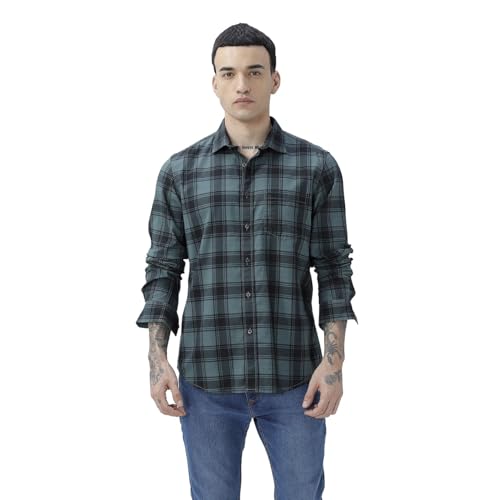 Image of BASICS 100% Cotton Checked Shirt for Men | Slim Fit | Everyday Smart Casual Wear | Full Sleeve