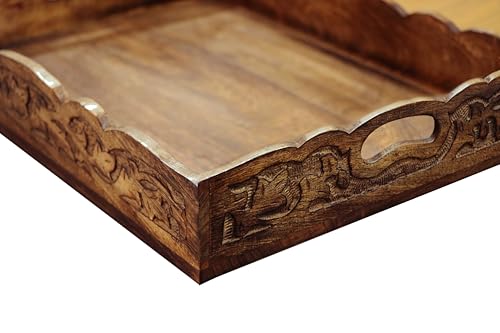 COTTON CRAFT Hand Carved Wooden Serving Tray - Breakfast Tray with Handles - Image 4
