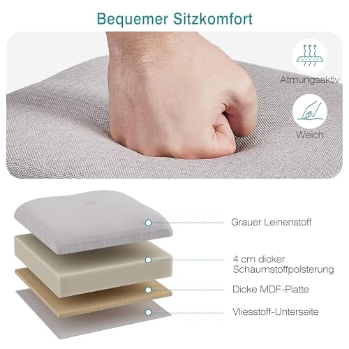 VECELO Fußhocker mit X-Bein, Quadratischer Polsterhocker aus Leinenstoff, 3‑fach höhenverstellbar, mit 360° Drehrollen, Relaxhocker für Wohnzimmer und Eingangsbereich, Schwarz