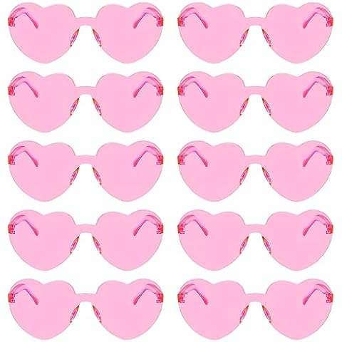 Fengek 10 Pcs Heart Shape Sunglasses Frameless Transparent Glasses Party Favors for Women, Pink Cover