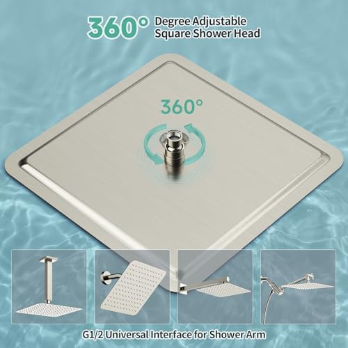 Image of SR SUN RISE 16 Inch Extra Large Rain Shower Head Brushed Nickel 304 Stainless Steel High Pressure Rainfall Showerhead Ultra Thin Water Saving