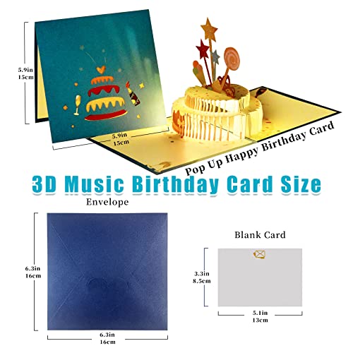 Magic Ants Light & Music Pop Up Happy Birthday Card,3D Birthday Popup Cards,Birthday Cake Music Funny Postcards Pop Up Greeting Cards,Pop Up Birthday Cards For Women Men (Stars Birthday Cake - Blue) #TOP1