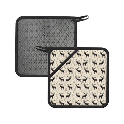 Soportes para ollas con estampado de silueta de planta de alce para cocina, 2 soportes de silicona con lazo para colgar, almohadillas calientes antideslizantes para horno, agarraderas resistentes al