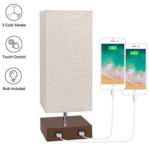 USB Bedside Lamp, 3 Way Dimmable Touch Lamp with 3 Color Modes, Modern