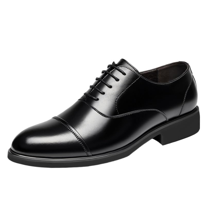 Men's Business Dress Casual Shoes Classic Lace-up Formal Tuxedo Shoes Luxury Men's Glossy Leather Shoes Classic Brogue Shoes Lace Up Men's Office Business Shoes Big Size(Black,7.5)