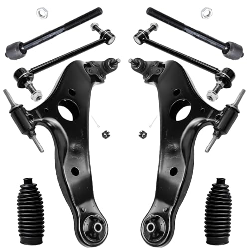 Image of Detroit Axle - Front 8pc End Suspension Kit for Toyota 2004-2010 Sienna, 2 Lower Control Arms with Ball Joint 2 Sway Bar End Links 2 Inner Tie Rods 2 Boots 2005 2006 2007 2008 2009 Replacement