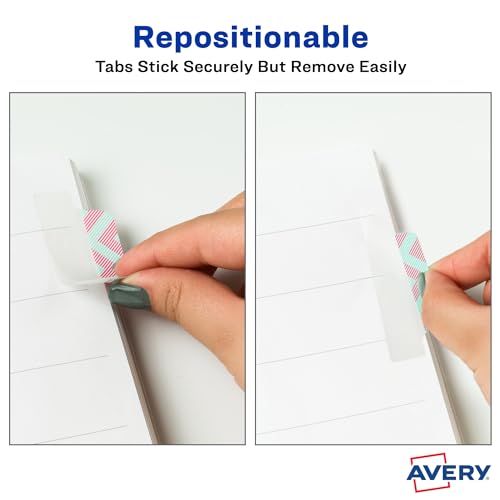 Image of Avery Margin Ultra Tabs, 2.5 inch x 1 inch, Assorted Color Geometric Designs, 24 Repositionable Page Tabs (74897)