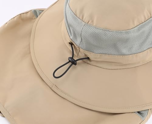 Image of Home Prefer UPF50+ Kids Girls Boys Sun Hat Wide Brim Fishing Hat with Neck Flap Adventure Beach Safari Sun Protection Cap