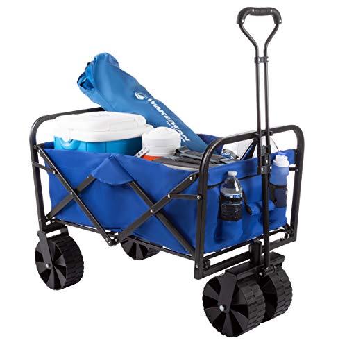 Collapsible Wagon with Telescoping Handle - Heavy-Duty Folding Utility Cart with Wheels for Camping, Garden, Beach, and Shopping by Pure Garden (Blue)
