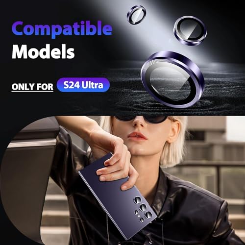 Image of V MOBITE Camera Lens Protector Compatible with Galaxy S24 Ultra | 9H Tempered Glass Camera Lens Guard | HD Clear Scratch Resistant Lens Cover | Case Friendly | Easy Installation violet