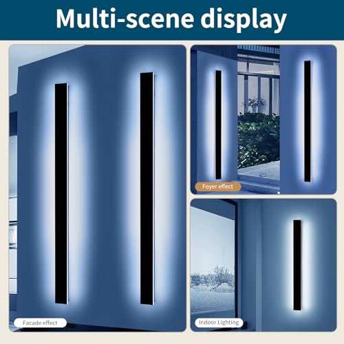 Image of 2 Pack 71inch Exterior Wall Light Fixture, 6000K Cold White Modern Long Outdoor Wall Sconce, IP65 Waterproof, 60W, Black Minimalist Outside LED Strip Lights for Garage, Patio, Balcony, Fence