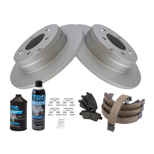 Image of TRQ Rear Brake Pad & Rotor Kit, with Chemical Kit Parking Brake Shoe Set Ceramic Premium G-Coated Compatible with 2015 Hyundai Sonata 2015-2015 Kia Optima