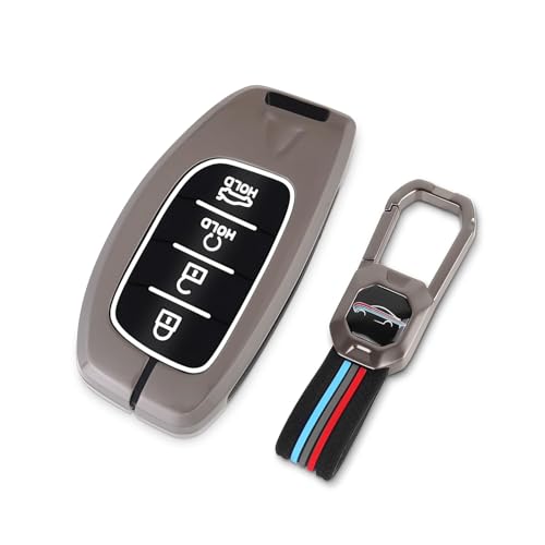 Image of BKN Luxury Metal Soft Car Key Cover Shell with Keychain & Full Protection Compatible with Hyundai Venue Elantra Alcazar Tucson i20 N Line 2021, Creta 2020, i20 2020 (4 Button Smart Key)