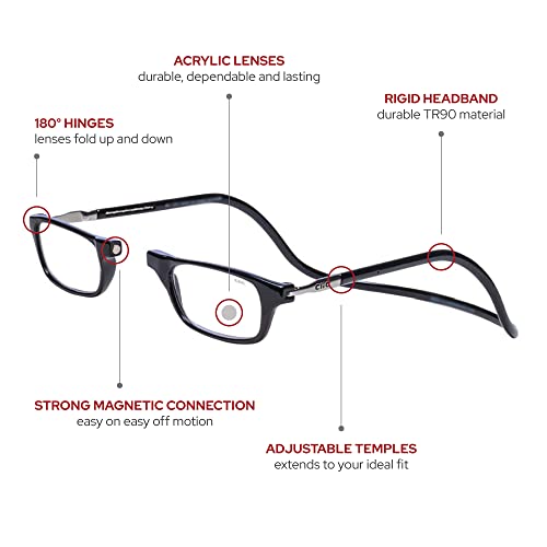 Clic Magnetic Reading Glasses, Computer Readers, Replaceable Lens, Adjustable Temples, Original, (S-M, Black, 2.50 Magnification) #TOP2