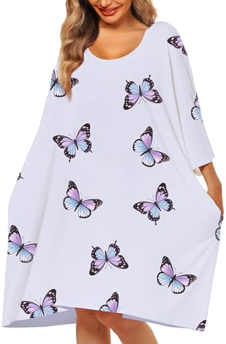 Image of KFUBUO Plus Size Nightgowns for Women Oversized Sleep Tshirts Dress Short Sleeves Sleepwear With Pocket Fit S-5XL