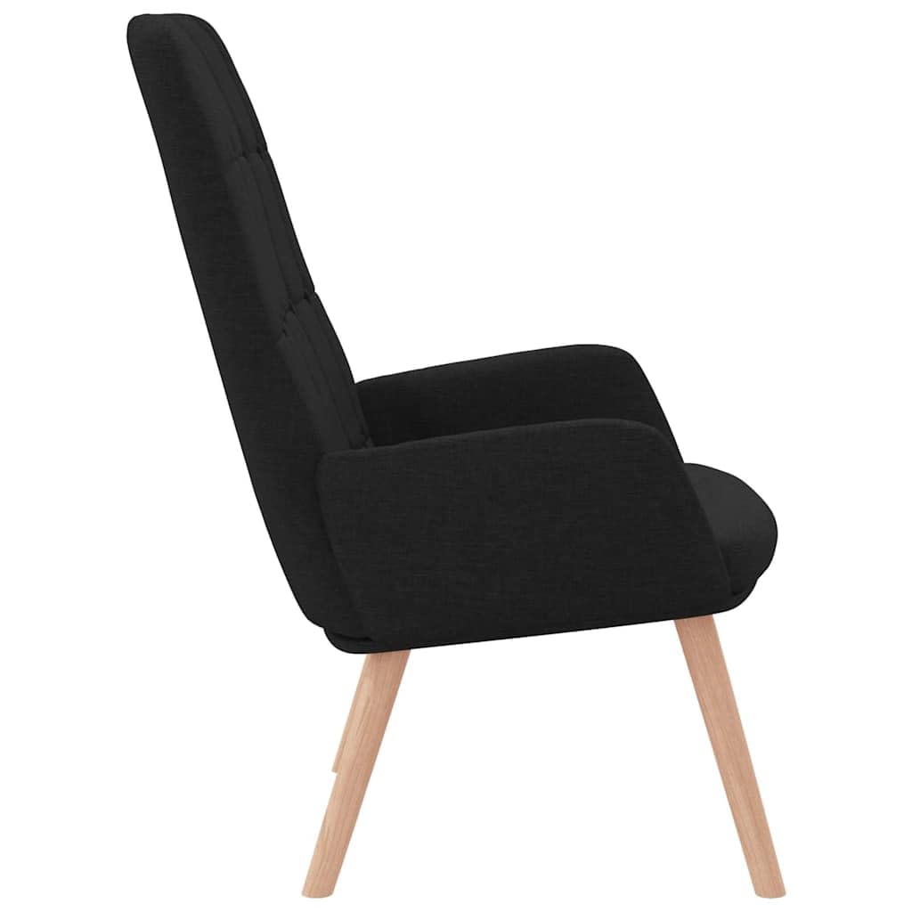 Sillón de relax de tela negra, sillón de salón con patas de madera, silla acolchada para salón o dormitorio, 70 x 77 x 94 cm, capacidad de carga máxima de 110 kg, cómodo sillón orejero