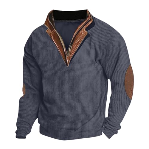 Men's Casual 1/4 Zip Long Sleeve Shirt with Elbow Patches