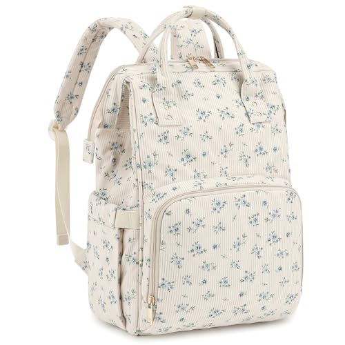 Image of Qiwuphx Corduroy Diaper Bag Backpack for Mom, Large Capacity Travel Nappy Bag for Baby Girls & Boys with Stroller Straps (Corduroy Floral Blue)